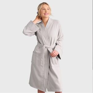 Cotton Bath Robe With Kimono Collar Gray Size L/XL